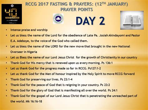 Day 2 RCCG 2017 Fasting Prayers 12th January Prayer Points