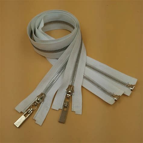 Free Shipping #5 Polished White Metal Zipper 2pcs 65cm Replacement ...