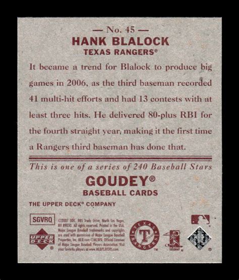 2007 Upper Deck Goudey Hank Blalock Red Backs 45 EBay