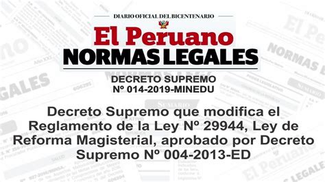 Decreto Supremo Que Modifica El Reglamento De La Ley N Ley De