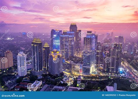 Beautiful Cityscape After Sunset In Jakarta City Editorial Photography