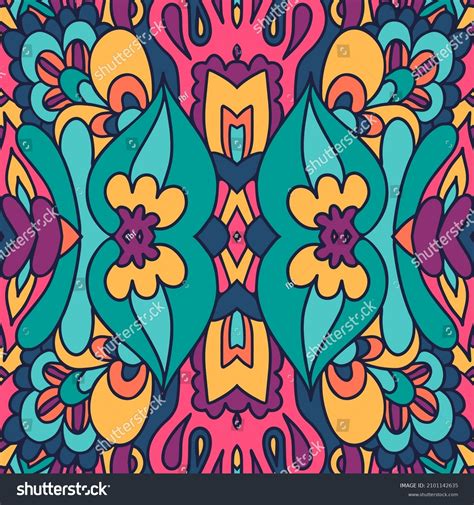 Psychedelic Colorful Surreal Doodle Pattern Rainbow Stock Vector