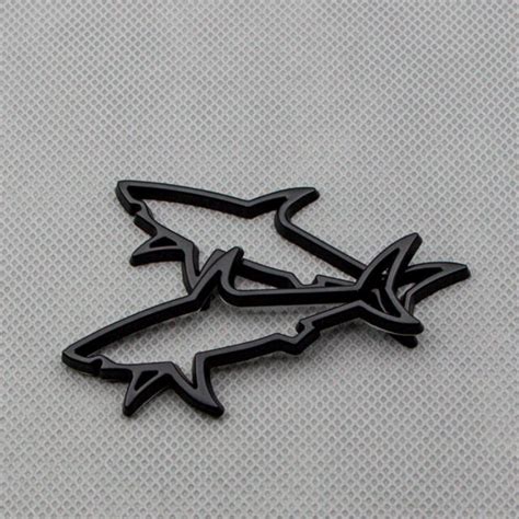 2pcs Matte Black Hollow Shark Emblem Decal Metal Fish Door Fender Badge