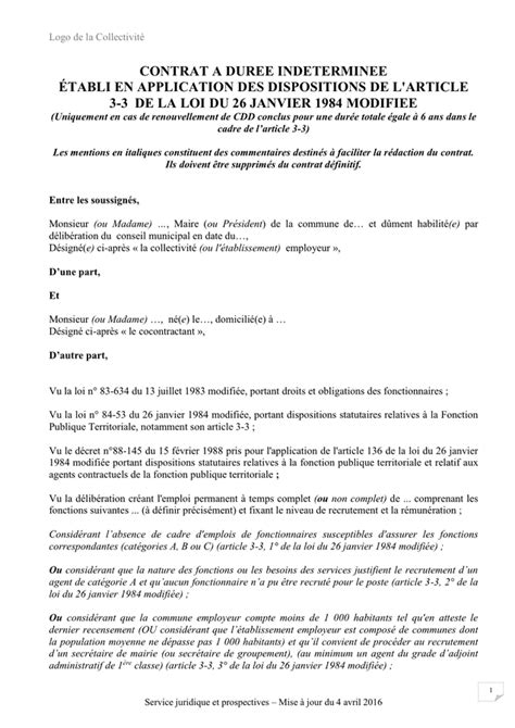 Modelé de contrat a duree indeterminee DOC PDF page 1 sur 6