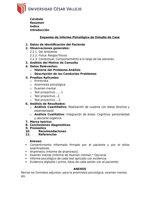 Informe De Estudio De Caso Clinico Tp Ii Caratula Resumen Ndice