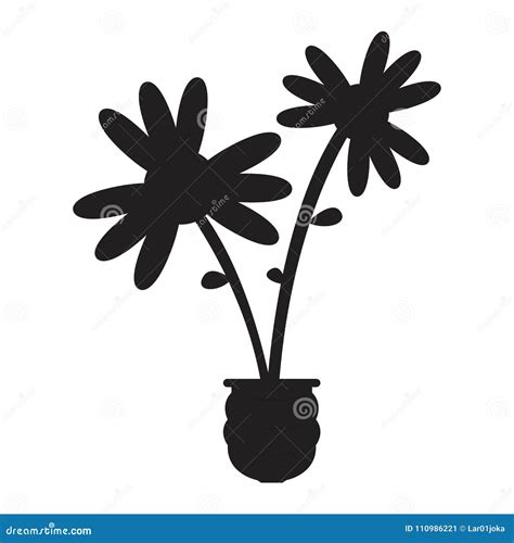 Cute Flower on a Pot Silhouette Stock Vector - Illustration of beautiful, spring: 110986221