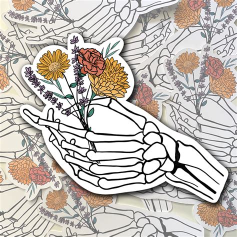 Skeleton Flower Hand Skeleton Hand Holding Wild Flowers Etsy