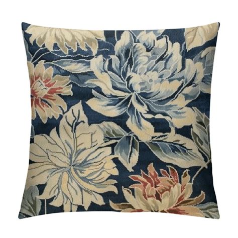 Creowell Navy Blue Dahlia Throw Pillow Cover Rustic Geometric Flower Decorative Square Pillow