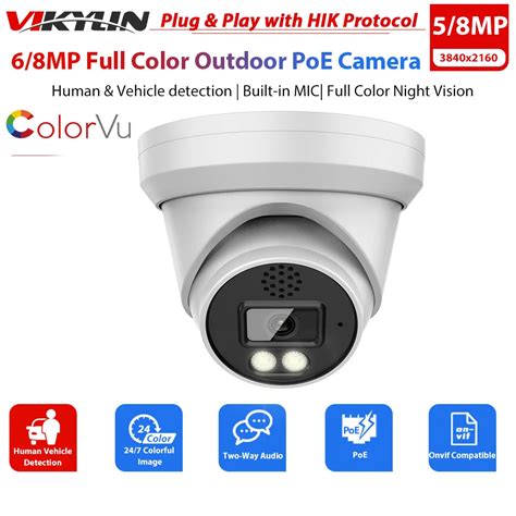 Vikylin Mp Colorvu Security Camera K Hik Compatible Onvif Poe Human