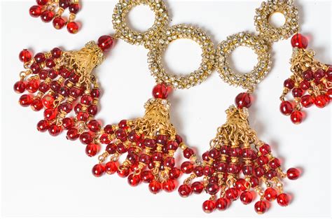 Miriam Haskell Red Tassel Necklace W Diamante Rings On Antique Row West Palm Beach Florida