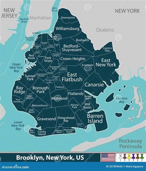 Brooklyn Neighborhoods In New York Us Stock Vector Illustration Of