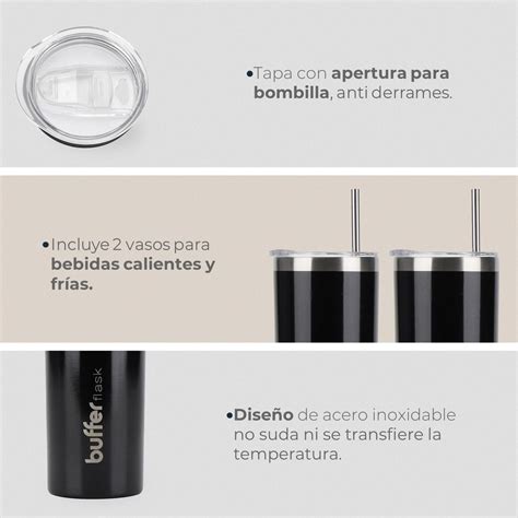 Ripley VASOS TERMICOS SET DE 2 BUFFER ACERO INOXIDABLE FRÍO Y CALOR