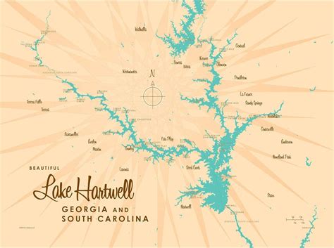 Lake Hartwell Map Giclee Art Print Poster By Lakebound 18 X 24