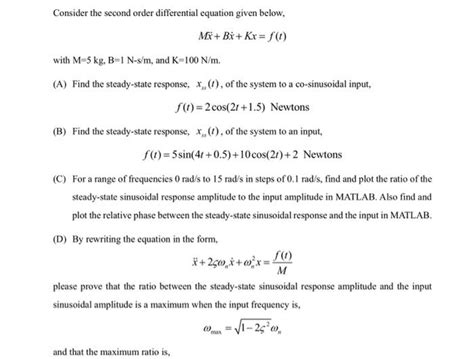 Solved Consider The Second Order Differential Equation Given