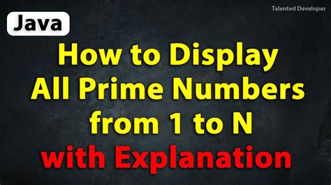 Java Program To Display All Prime Numbers From 1 To N Java Prime Numbers From 1 To N Youtube