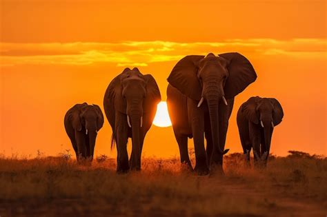 Free Photo | Elephant herd against the sunset