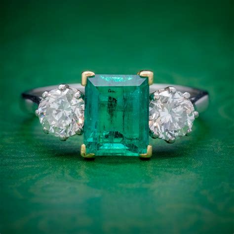 Art Deco Colombian Emerald Diamond Trilogy Ring Platinum Ct Gold