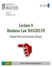 Lecture 9 Implied Terms And Exclusion Clauses 1 Lecture 9 Business