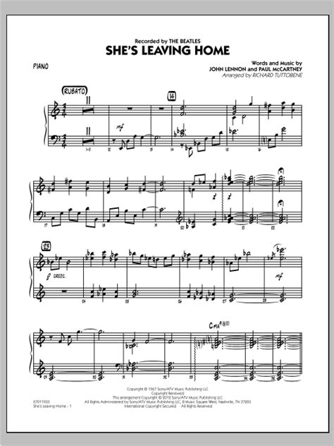 She S Leaving Home Piano Sheet Music Richard Tuttobene Jazz Ensemble