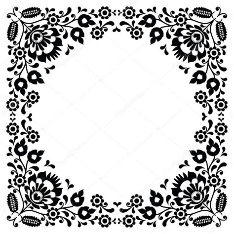 Polish Floral Folk Black Embroidery Frame Pattern Wzory Lowickie