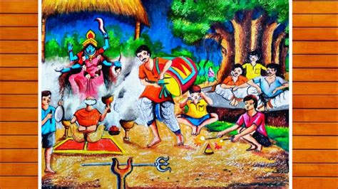 Kali Puja Scenery Drawing Kali Puja Celebration Drawing Oil Pastel