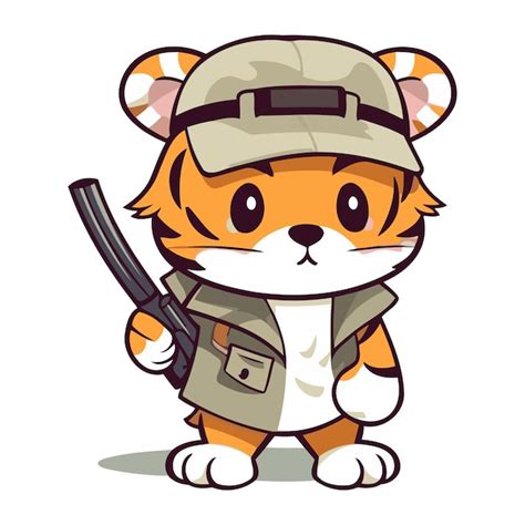 Ilustração vetorial de personagem de desenho animado soldado tigre