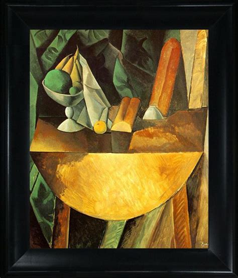 An Abstract Painting With Fruit And Bread On A Table Next To A Banana Tree