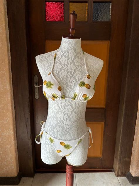 Pineapple Triangle Bikini Set Women S Fashion Swimwear Bikinis Swimsuits On Carousell