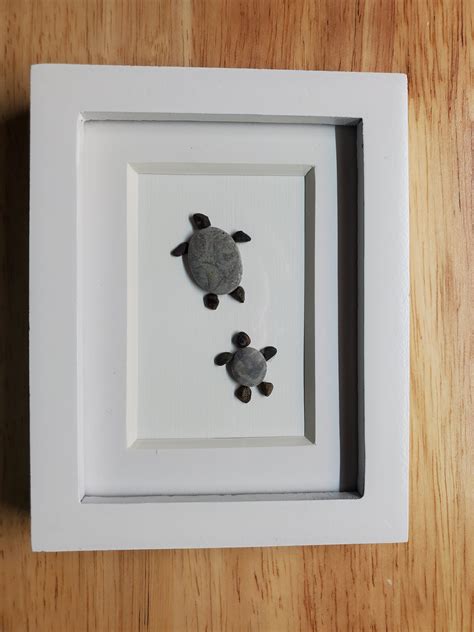 Mini Framed Art Turtles Pebble Pebble Art Turtles Rock Art Stones