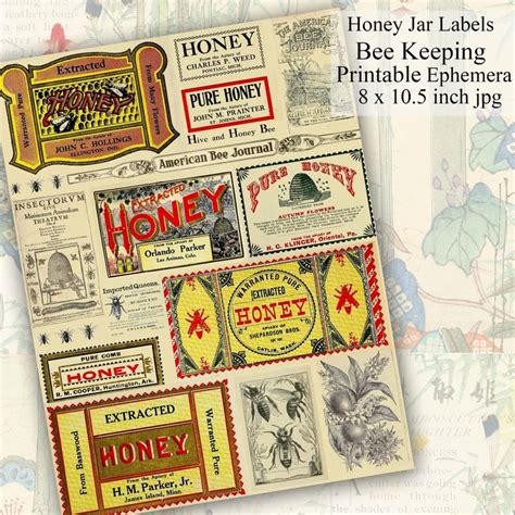 Printable Vintage Honey Jar Labels Bee Keeping Ephemera Honey Vintage Labels Digital Collage