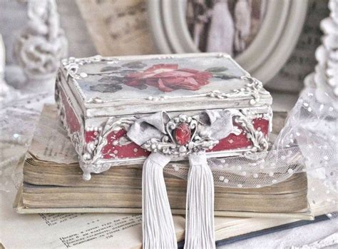 Antique Looking Handmade Box With Shabby Red Rose Decoupage Etsy