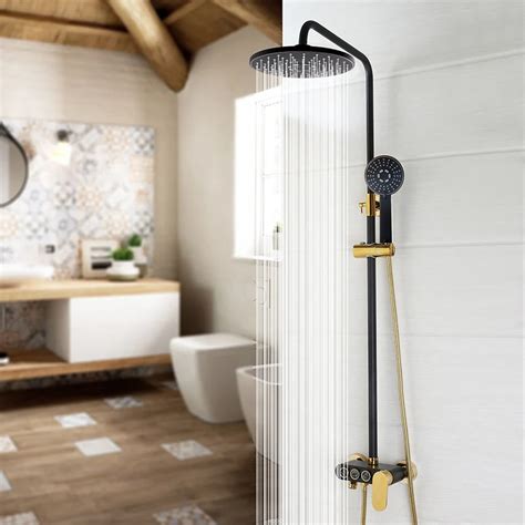 2017 New Black Gold Plated Classic Shower Faucet Single Seat Double Control Wall Hanging Hot And