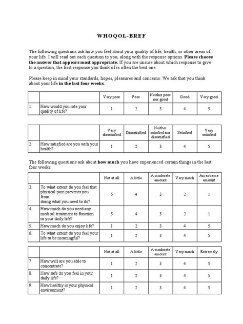 Whoqol Bref Quality Of Life Assessment Pdf Quality Of Life Psychology