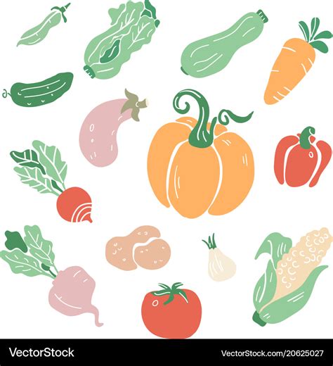 Hand Drawn Colorful Doodle Vegetables Royalty Free Vector