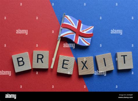 Brexit and Union Jack Flag on blue and red background Stock Photo - Alamy