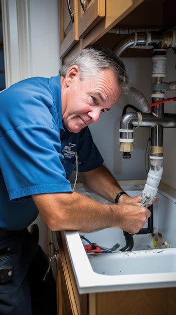 Premium Photo Plumber Fixing A Leaky Faucet In A Kitchen Sink