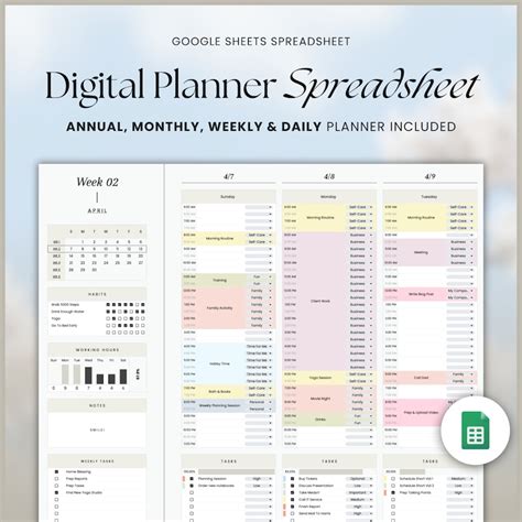 Daily Weekly Monthly Spreadsheet Planner Google Sheets Digital Planner