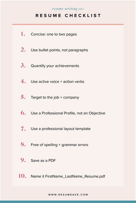 Top 10 Resume Writing Tips Resume Checklist