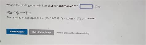 What Is The Binding Energy In KJ MolSb For Chegg