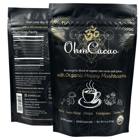 Ohm Cacao Mushroom Coffee Alternative Raw Ceremonial Cacao Powder