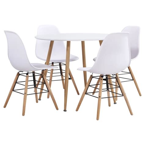 Home Ensemble Table Ronde 90 Cm Et 4 Chaises Blanc Et Et Naturel