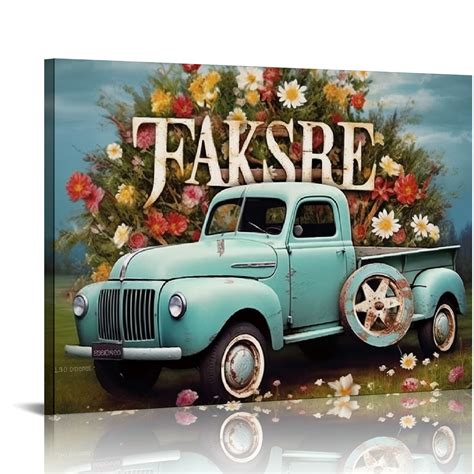 Gotuvs Farmhouse Truck Wall Art Old Barn Cross Daisy Wall Decor