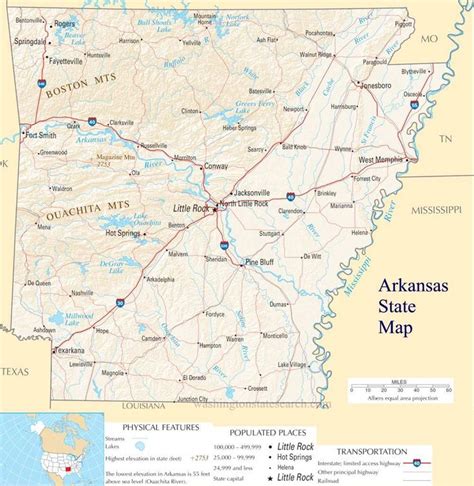 A Map Of The State Of Arkansas With Major Cities And Roads On It S Borders