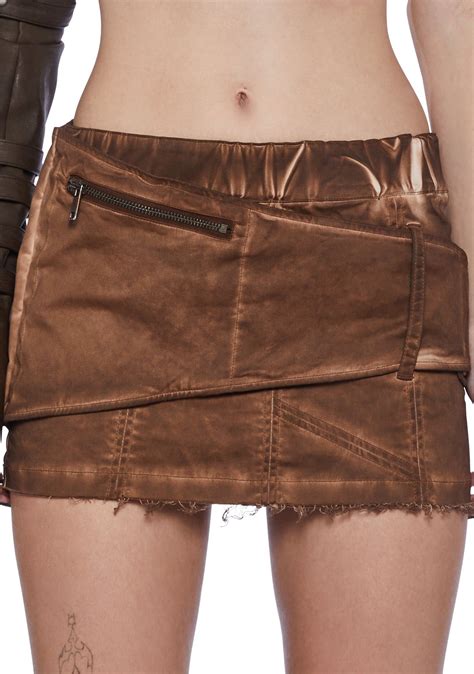 Darker Wavs Oversized Belt Mini Skirt With Raw Hem Brown Belted