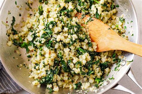 Garlic Butter Cauliflower Rice With Kale Cauliflower Kale Recipe