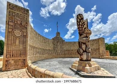 Traffic Circle Sculpture Monumento La Patria Stock Photo