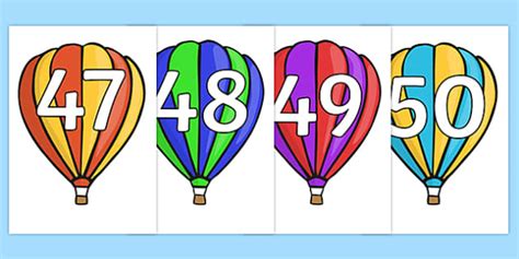 Numbers 0 50 On Hot Air Balloons Stripes Lehrer Gemacht