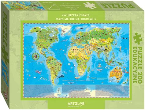 Puzzle edukacyjne 200 elementów ArtGlob Zwierzęta Świata Mapa Młodego