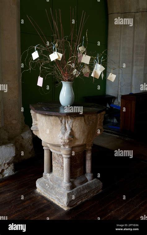 The Font St Mary`s Church Great Addington Northamptonshire England