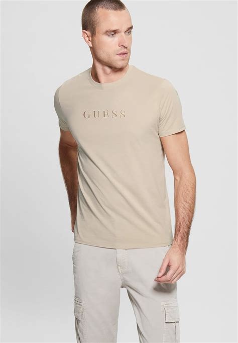 Guess Mit Gesticktem Logo T Shirt Print Beige Zalandobe